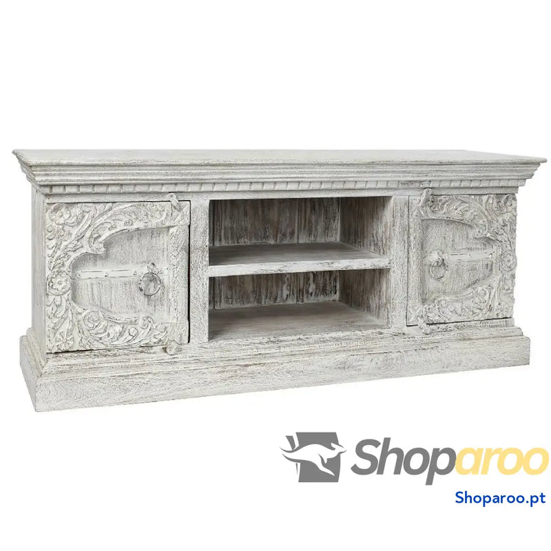 Móvel de TV DKD Home Decor 8424001858347 Metal Branco Madeira de mangueira 160 x 40 x 65 cm
