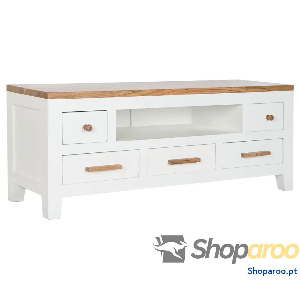 Móvel de TV DKD Home Decor Branco Castanho Acácia Madeira de mangueira 125 x 40 x 50 cm