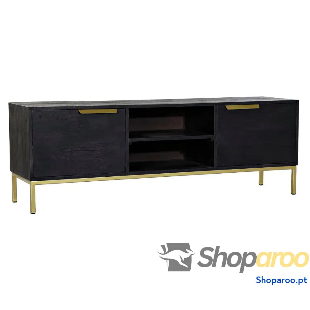 Móvel de TV DKD Home Decor Preto Metal Dourado Madeira de mangueira (147 x 40 x 51 cm)