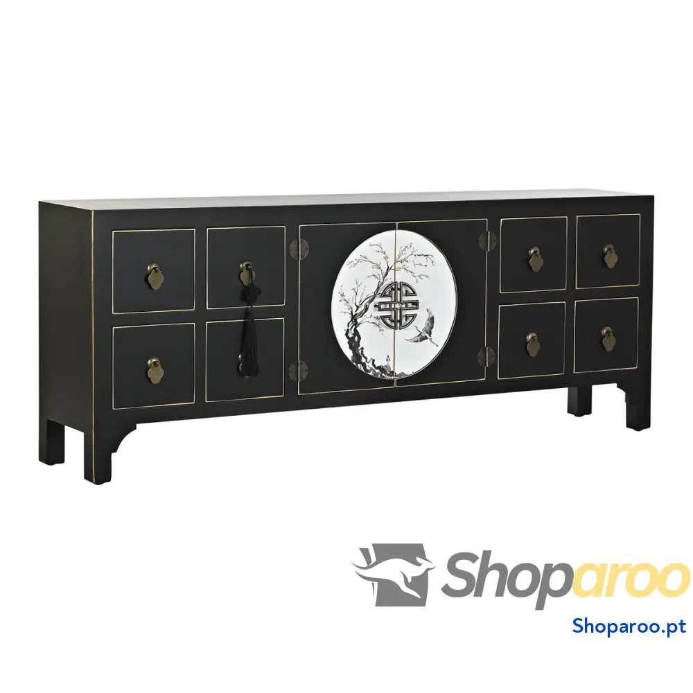 Móvel de TV DKD Home Decor Preto Oriental Branco Dourado Branco/Preto Metal Abeto Madeira MDF 130 x 26 x 51 cm