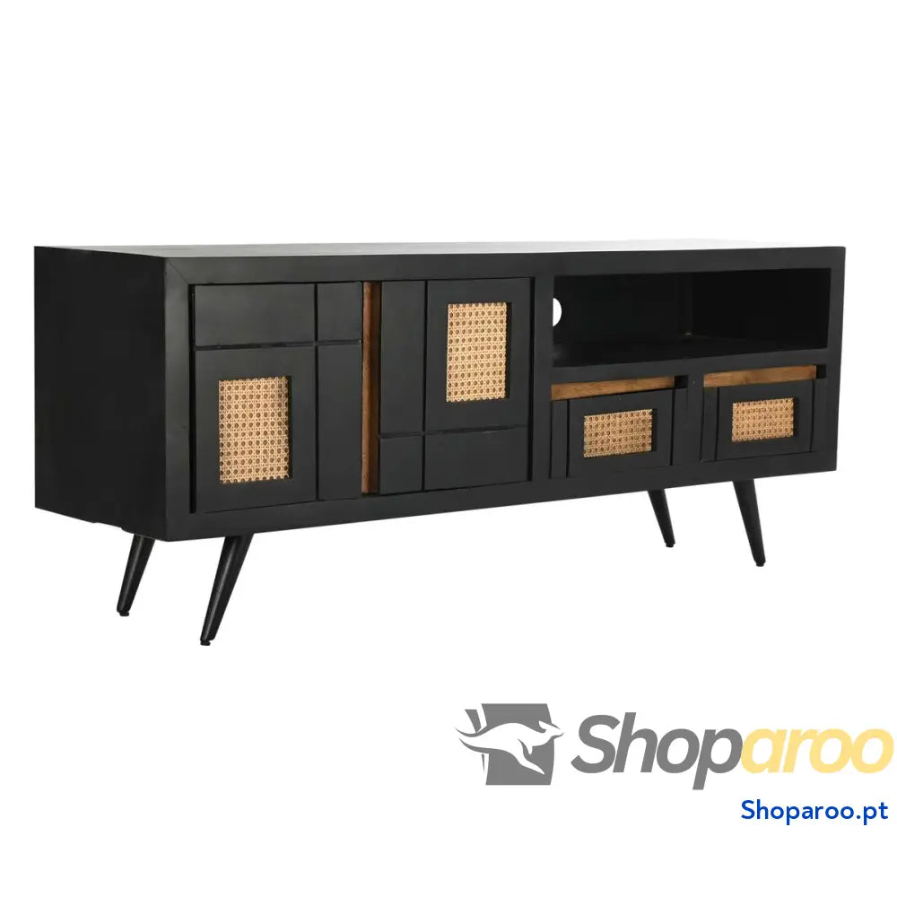 Móvel de TV DKD Home Decor Preto Rotim Madeira de mangueira (145,5 x 40,5 x 60 cm)
