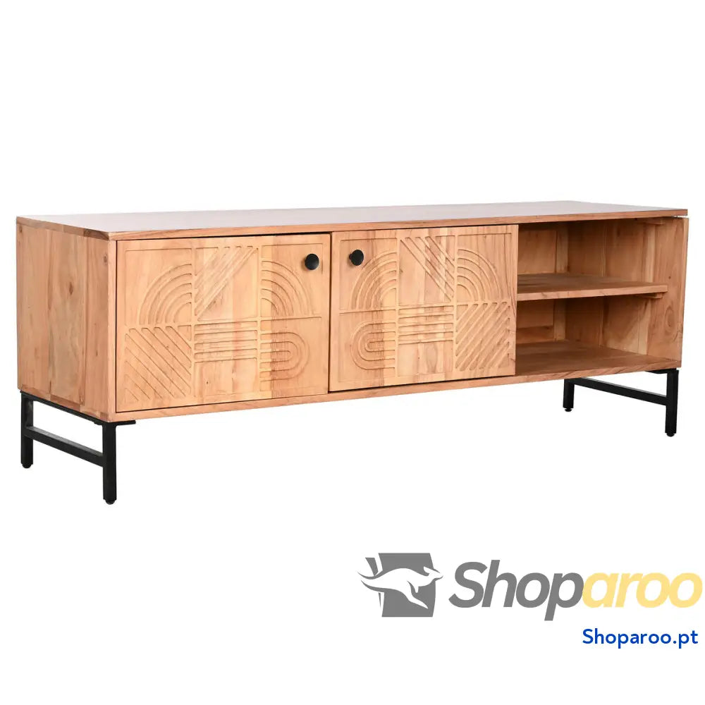 Móvel de TV Home ESPRIT Castanho Preto Metal Acácia 145 x 40 x 52 cm