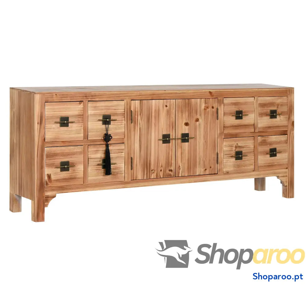 Móvel de TV Home ESPRIT Preto Natural Abeto Madeira MDF 130 x 24 x 51 cm