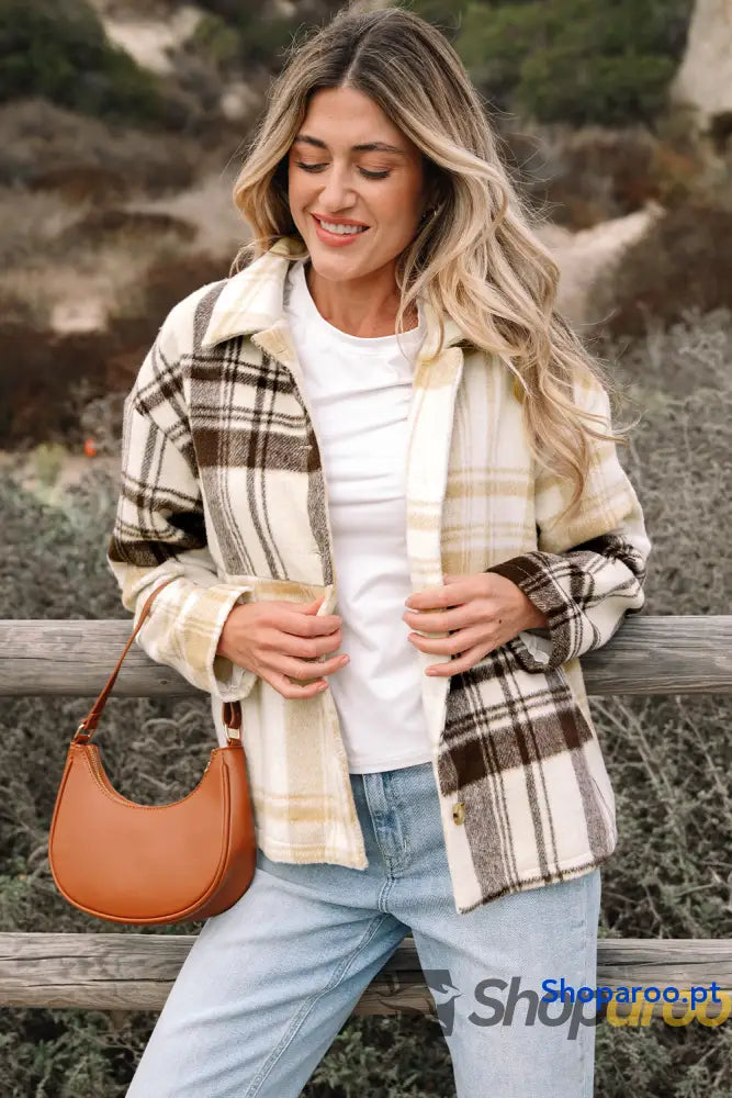 Multicolour Plaid Patchwork Side Pockets Buttoned Shacket