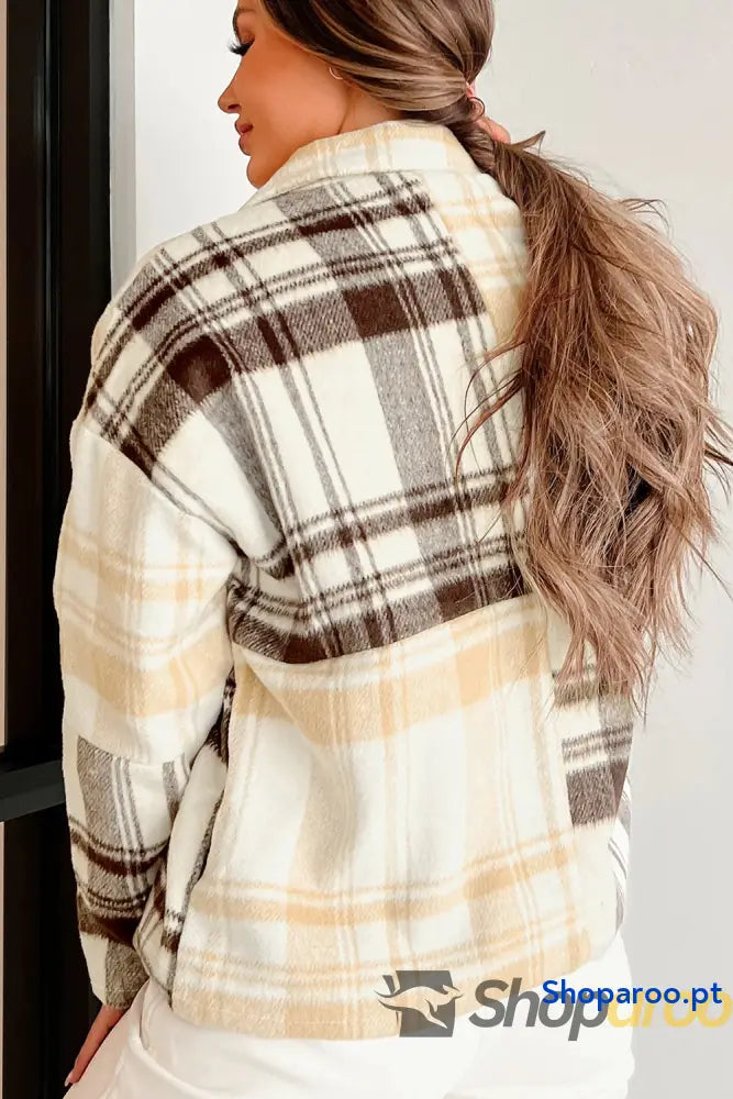 Multicolour Plaid Patchwork Side Pockets Buttoned Shacket