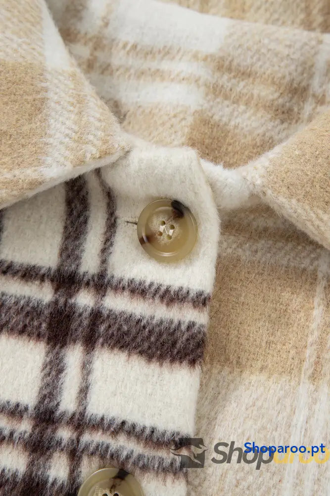 Multicolour Plaid Patchwork Side Pockets Buttoned Shacket