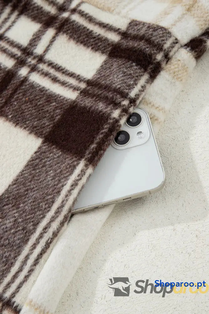 Multicolour Plaid Patchwork Side Pockets Buttoned Shacket