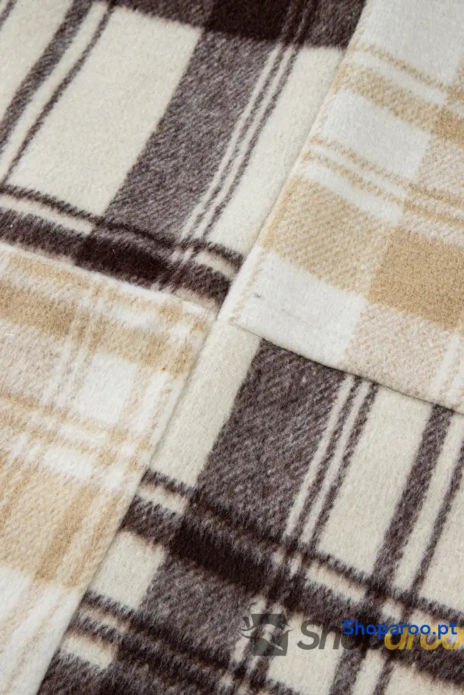 Multicolour Plaid Patchwork Side Pockets Buttoned Shacket