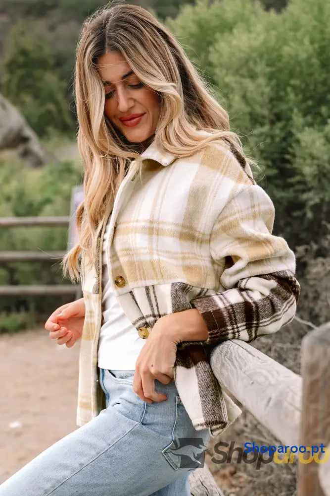 Multicolour Plaid Patchwork Side Pockets Buttoned Shacket