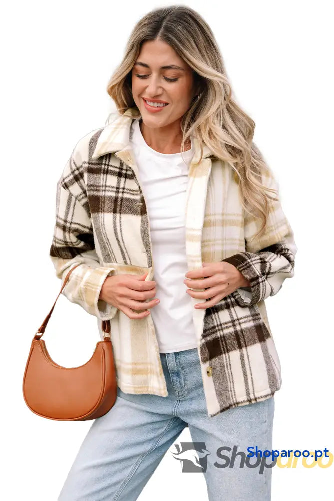 Multicolour Plaid Patchwork Side Pockets Buttoned Shacket
