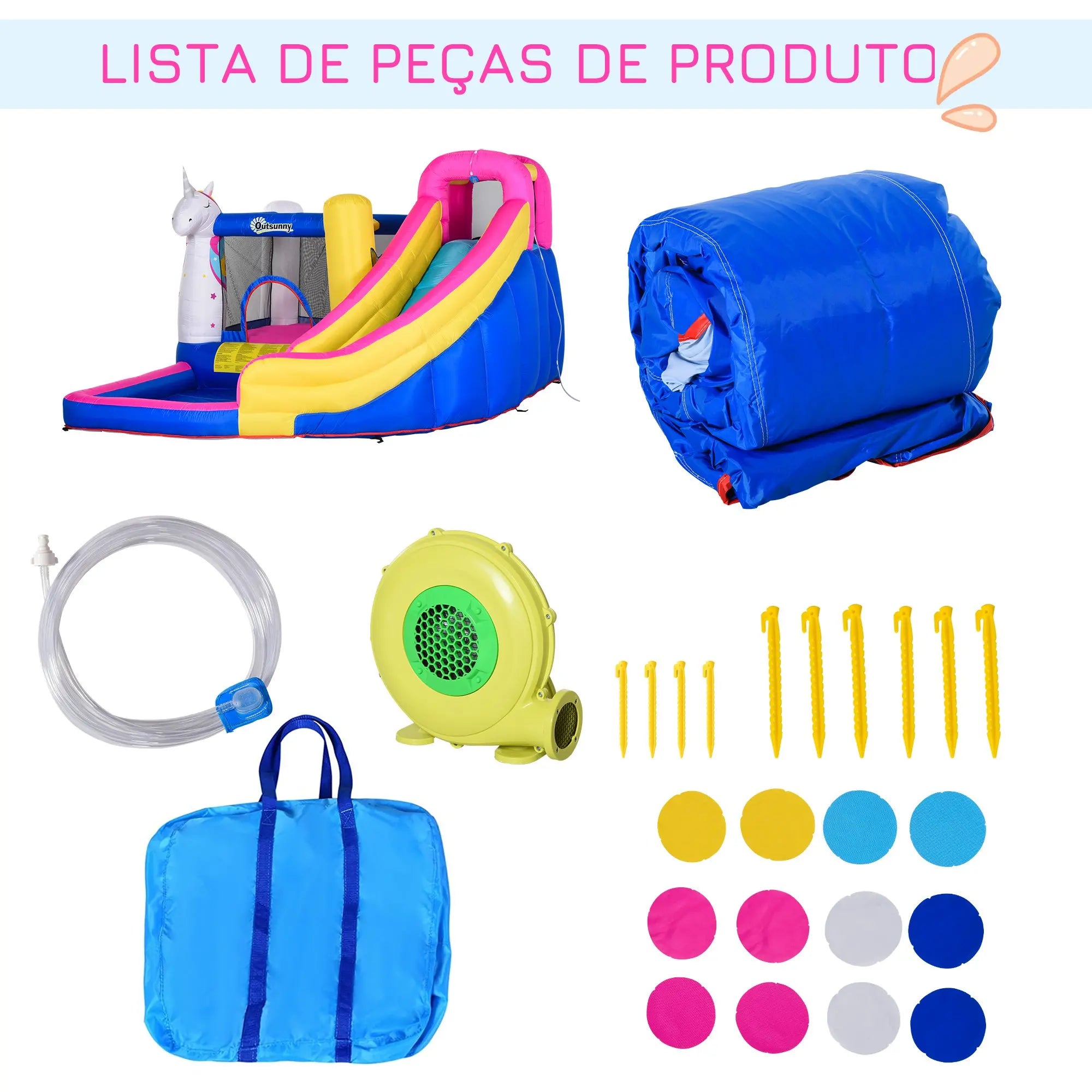 Castelo insuflável infantil com piscina e escorregador para crianças