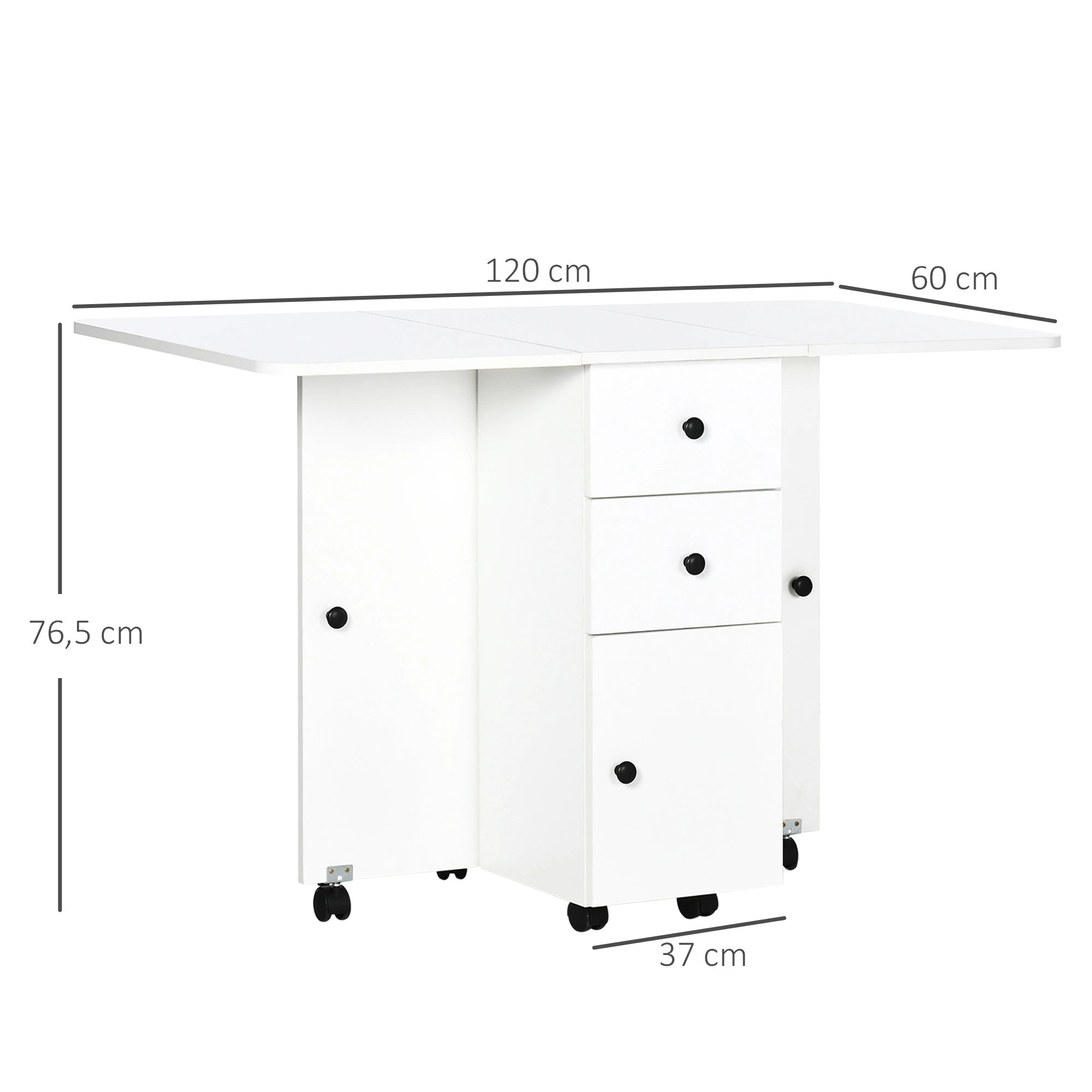 Bordplate med hjul og oppbevaring, hvit 120x60cm