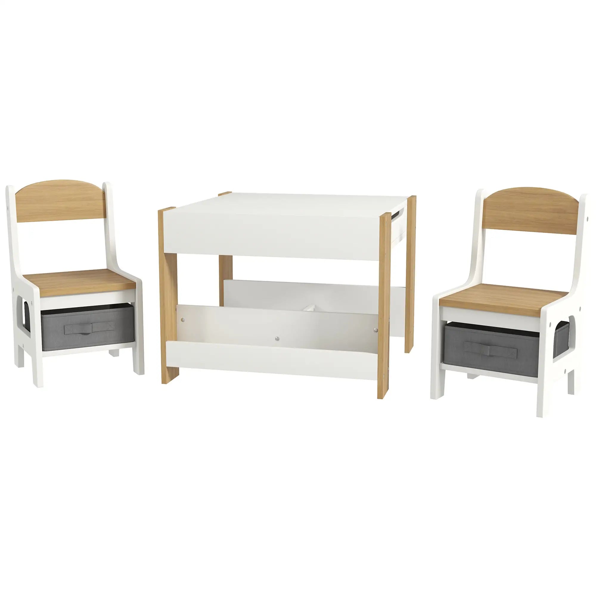 Conjunto de Mesa e 2 Cadeiras Infantis 2 em 1 com Ardósia Gavetas de Tecido e Espaço de Armazenamento para Quarto Cinza