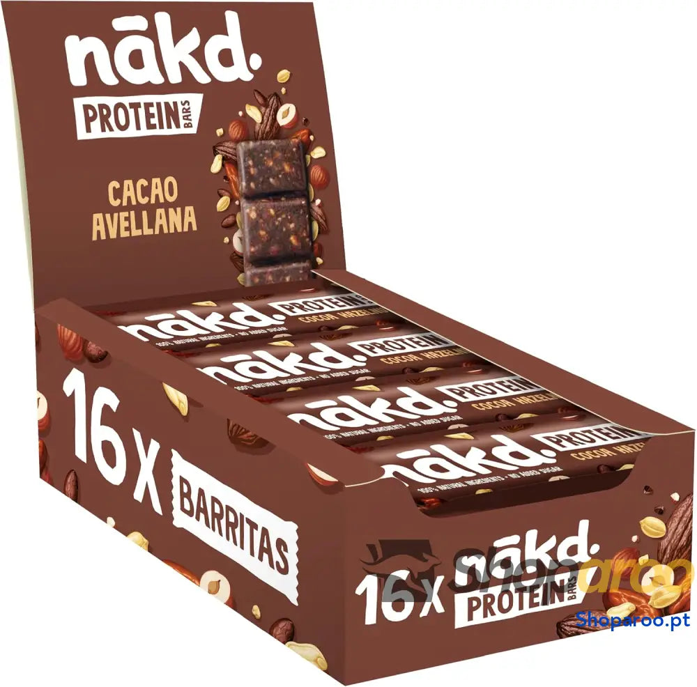 Barras protetoras Nākd Protein Cacau Avelã veganas com certificação kosher