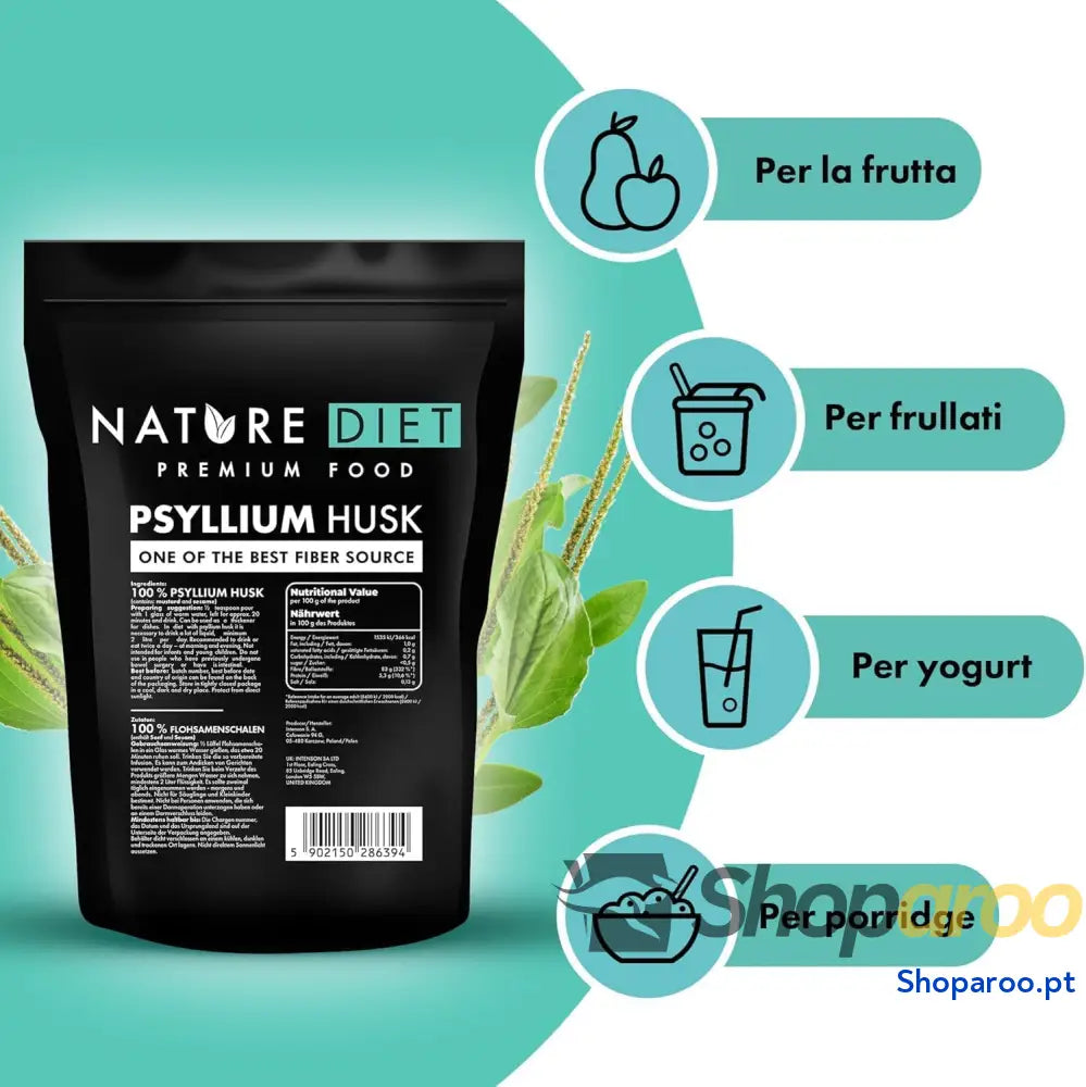 Nature Diet Casca de Psyllium 450 g | Alto em fibra vegano sem glúten e lactose para dieta Keto & Low Carb ideal