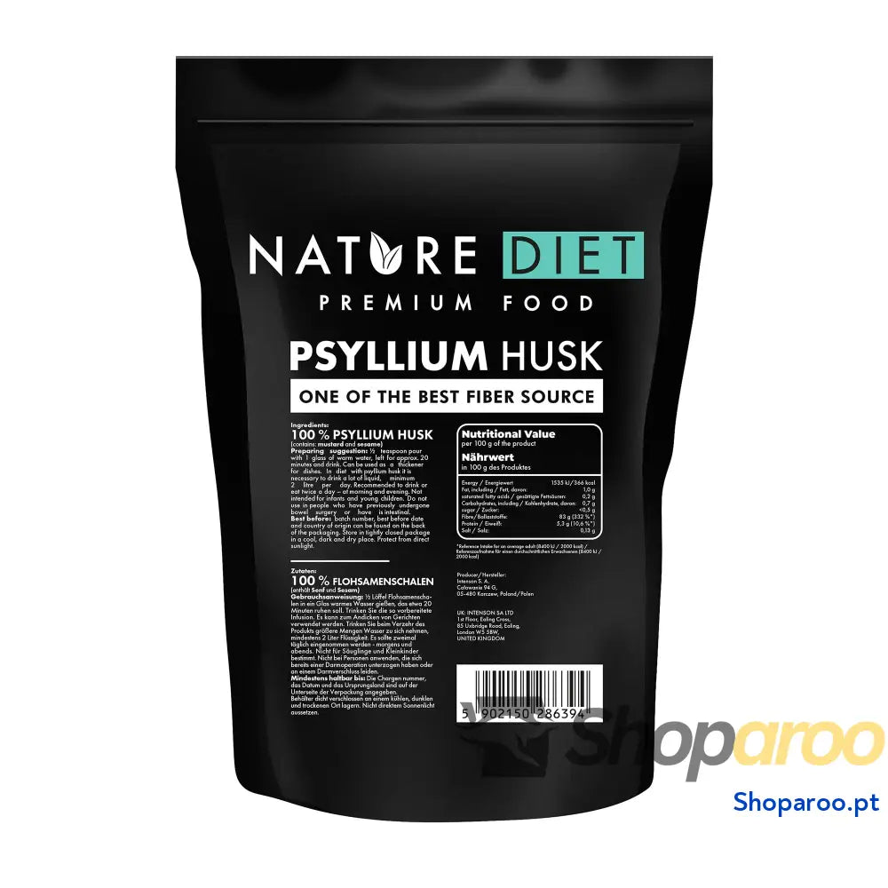 Nature Diet Casca de Psyllium 450 g | Alto em fibra vegano sem glúten e lactose para dieta Keto & Low Carb ideal