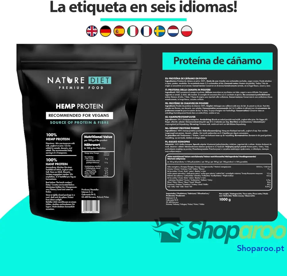 Nature Diet Proteína de cânhamo 1000 g vegano pó proteína à base plantas
