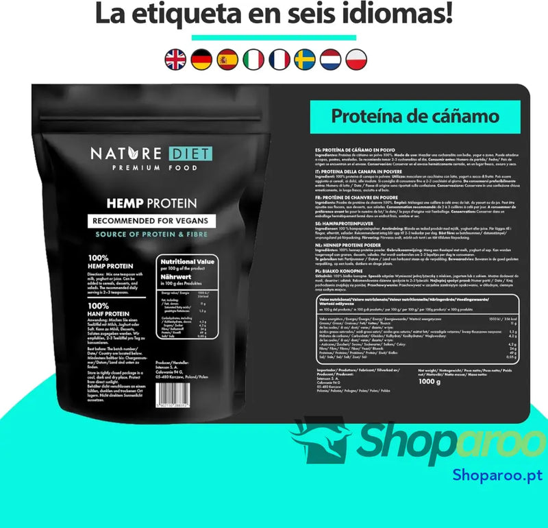 Nature Diet Proteína de cânhamo 1000 g vegano pó proteína à base plantas