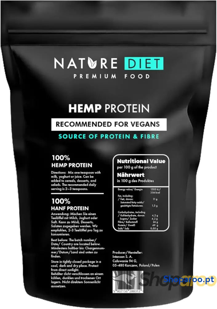 Nature Diet Proteína de cânhamo 1000 g vegano pó proteína à base plantas