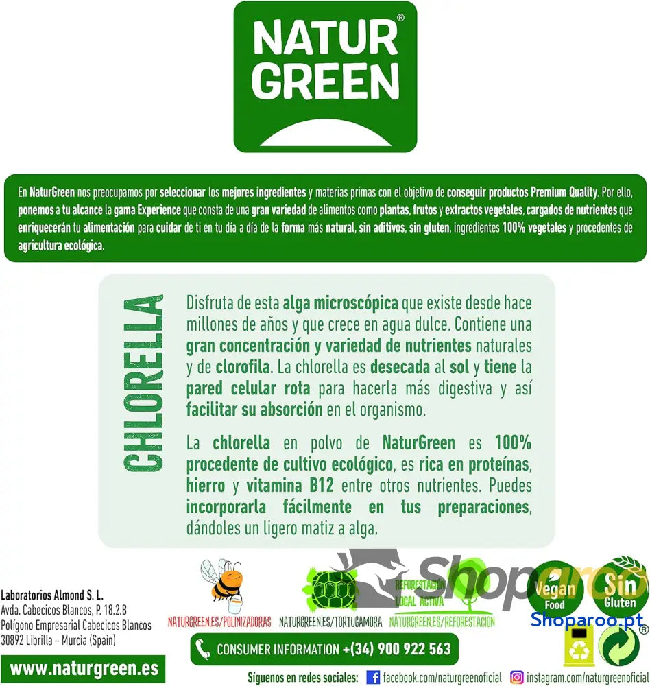 NaturGreen Chlorella em Pó Alga Verde Unicelular Elimina Toxinas 165g