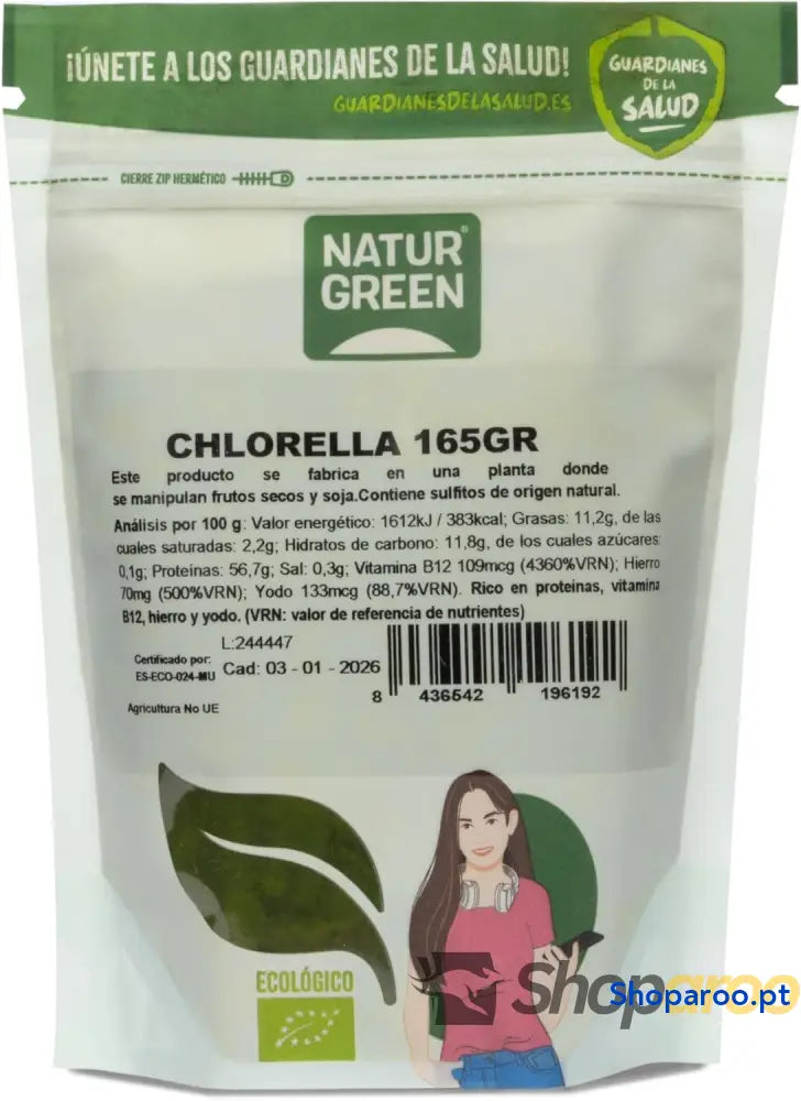 NaturGreen Chlorella em Pó Alga Verde Unicelular Elimina Toxinas 165g