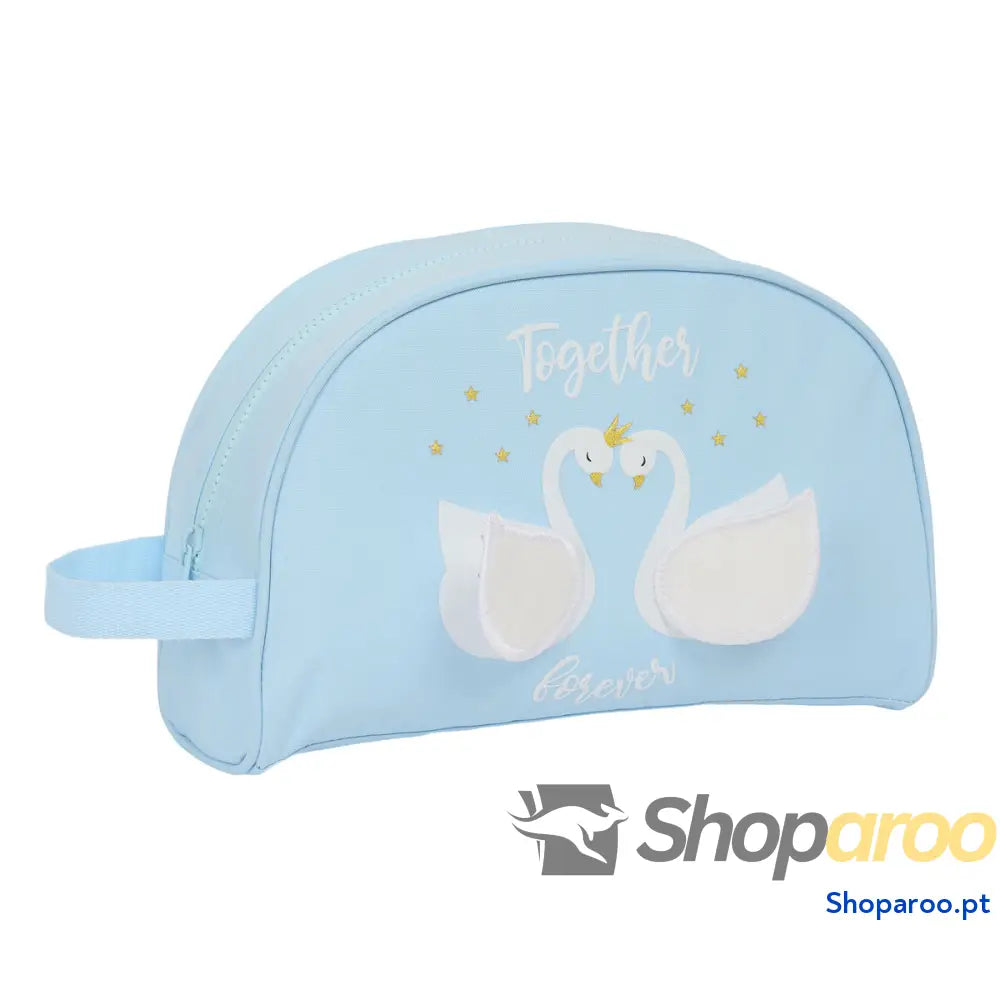 Nécessaire Escolar Glow Lab Cisnes Azul Claro 28 x 18 x 10 cm