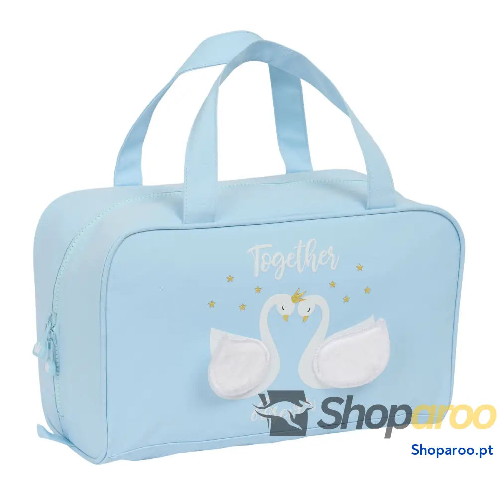 Nécessaire Escolar Glow Lab Cisnes Azul Claro 31 x 14 x 19 cm