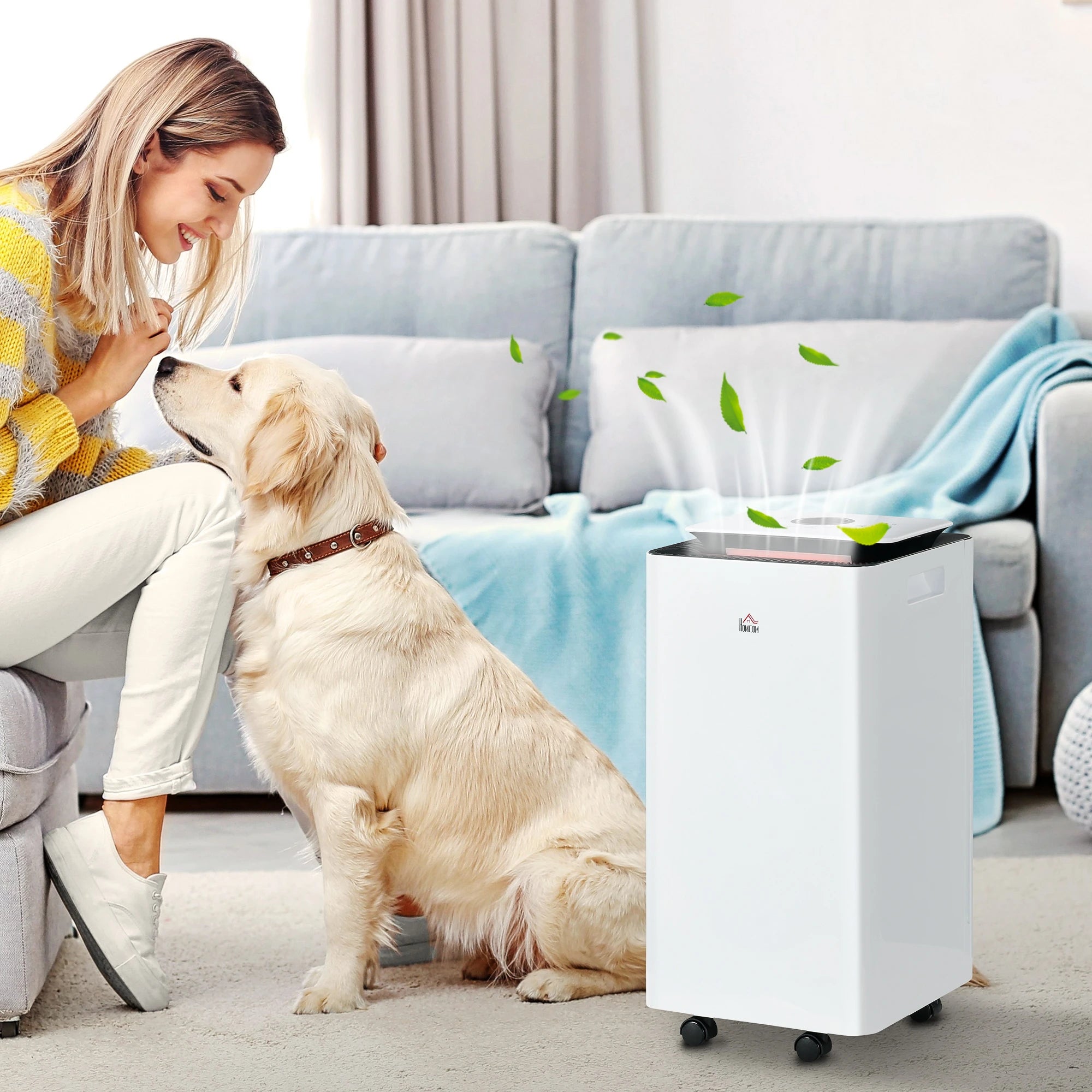 Desumidificador Elétrico 12L/dia Depósito 2,5L Silencioso com 5 Modos 2 Velocidades Ecrã LED e Temporizador 25x25x50,5 cm Branco