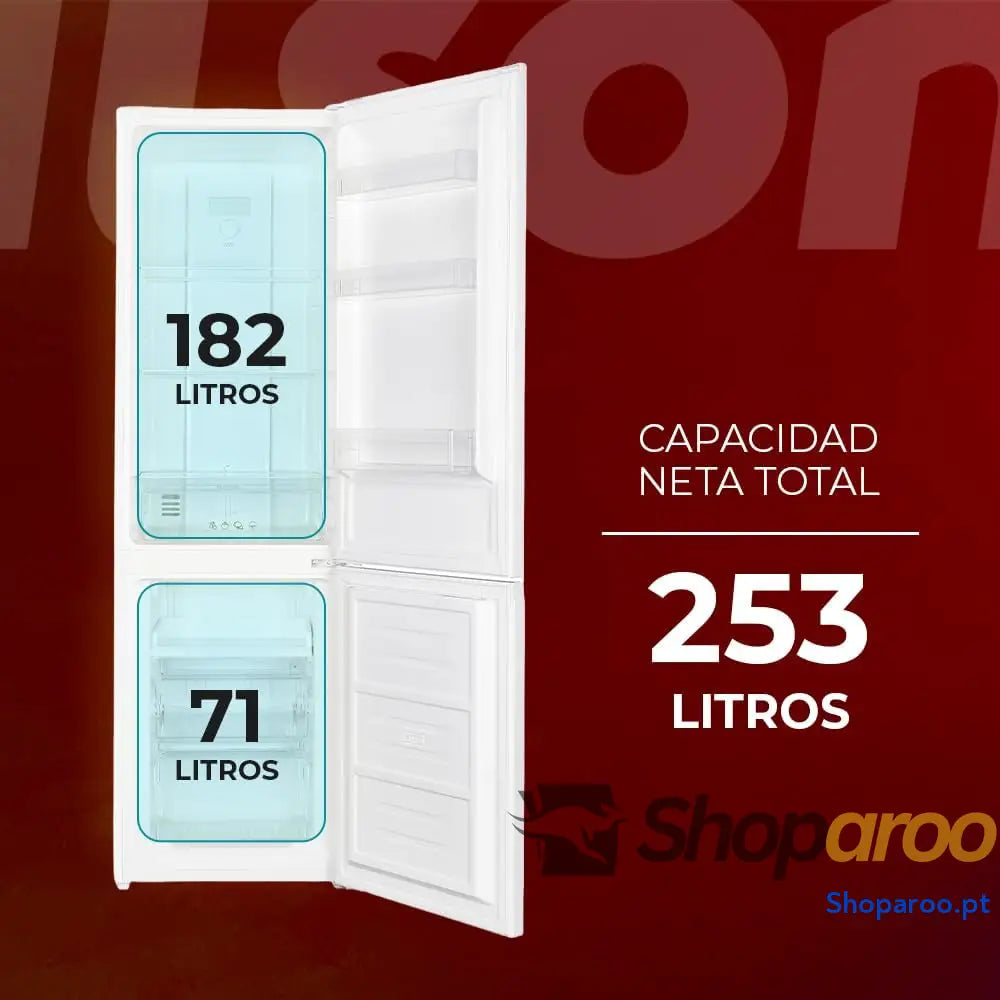 NILSON Frigorífico combinado branco 2 portas. NC185500ENF Capacidade de 253 litros sem rost Multi Air Flow baixo nível