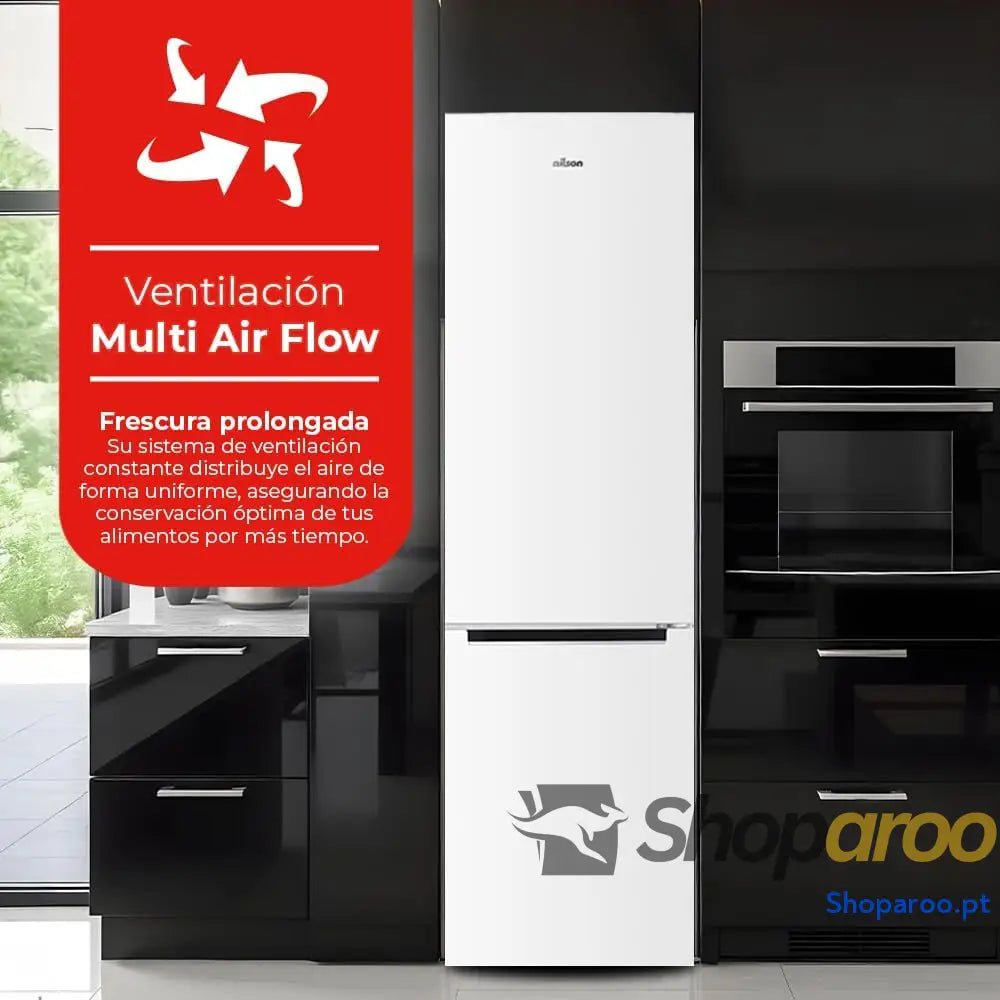 NILSON Frigorífico combinado branco 2 portas. NC185500ENF Capacidade de 253 litros sem rost Multi Air Flow baixo nível