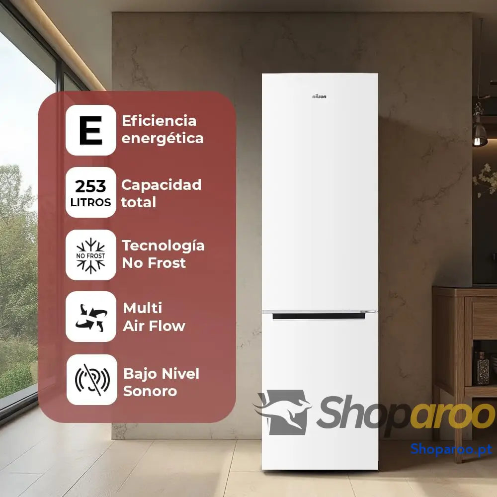 NILSON Frigorífico combinado branco 2 portas. NC185500ENF Capacidade de 253 litros sem rost Multi Air Flow baixo nível