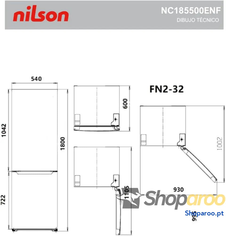 NILSON Frigorífico combinado branco 2 portas. NC185500ENF Capacidade de 253 litros sem rost Multi Air Flow baixo nível