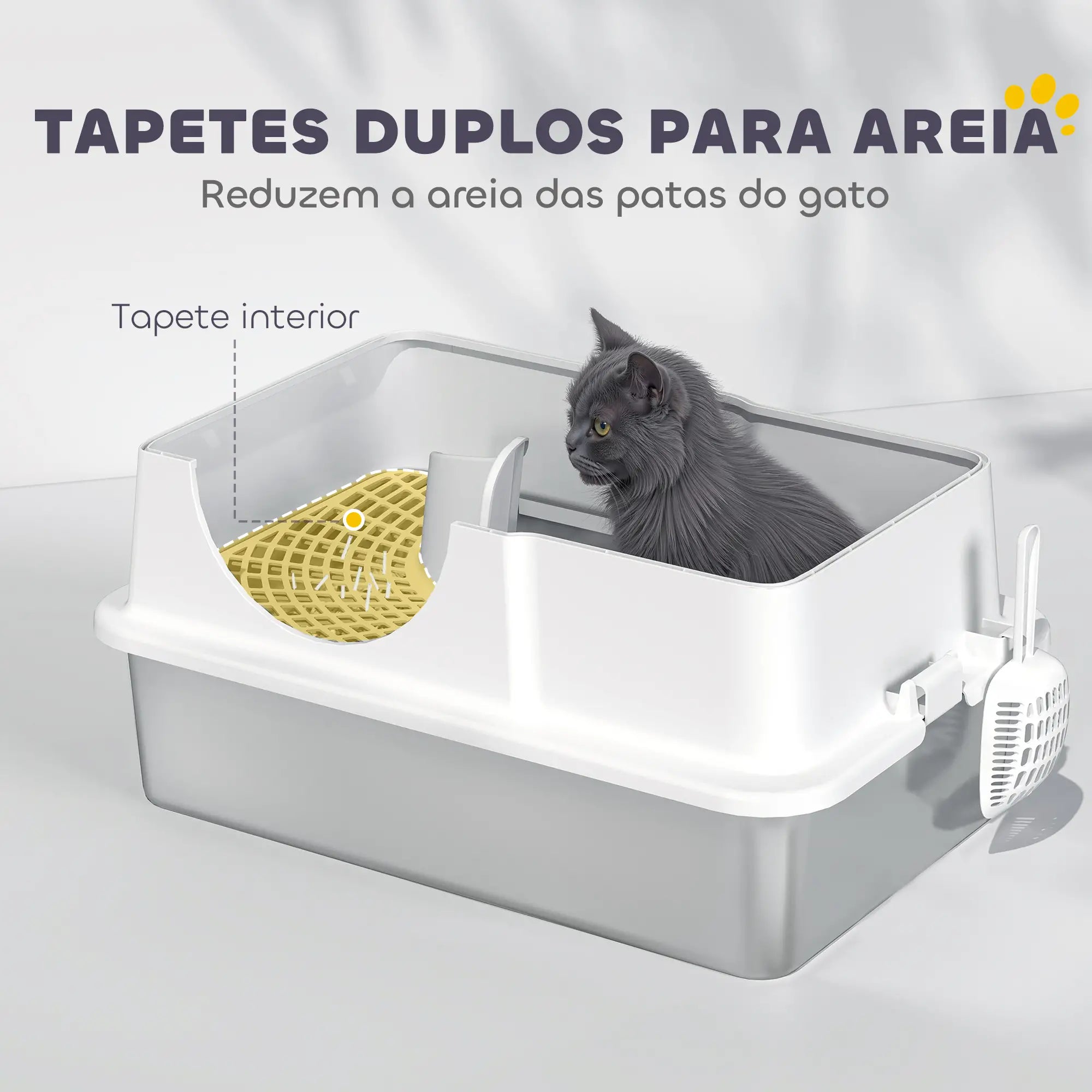 Caixa de areia para gatos fechada com bandeja inox e tampa removível