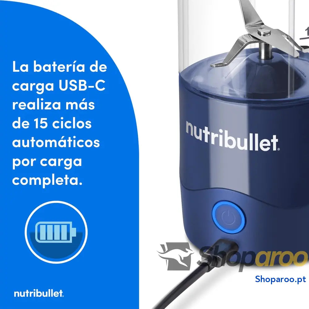 Liquidificadora pessoal portátil e leve elétrica multifuncional copos de 475 ml carregador USB C azul marinho NBP003NBL