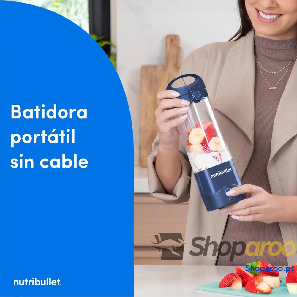 Liquidificadora pessoal portátil e leve elétrica multifuncional copos de 475 ml carregador USB C azul marinho NBP003NBL