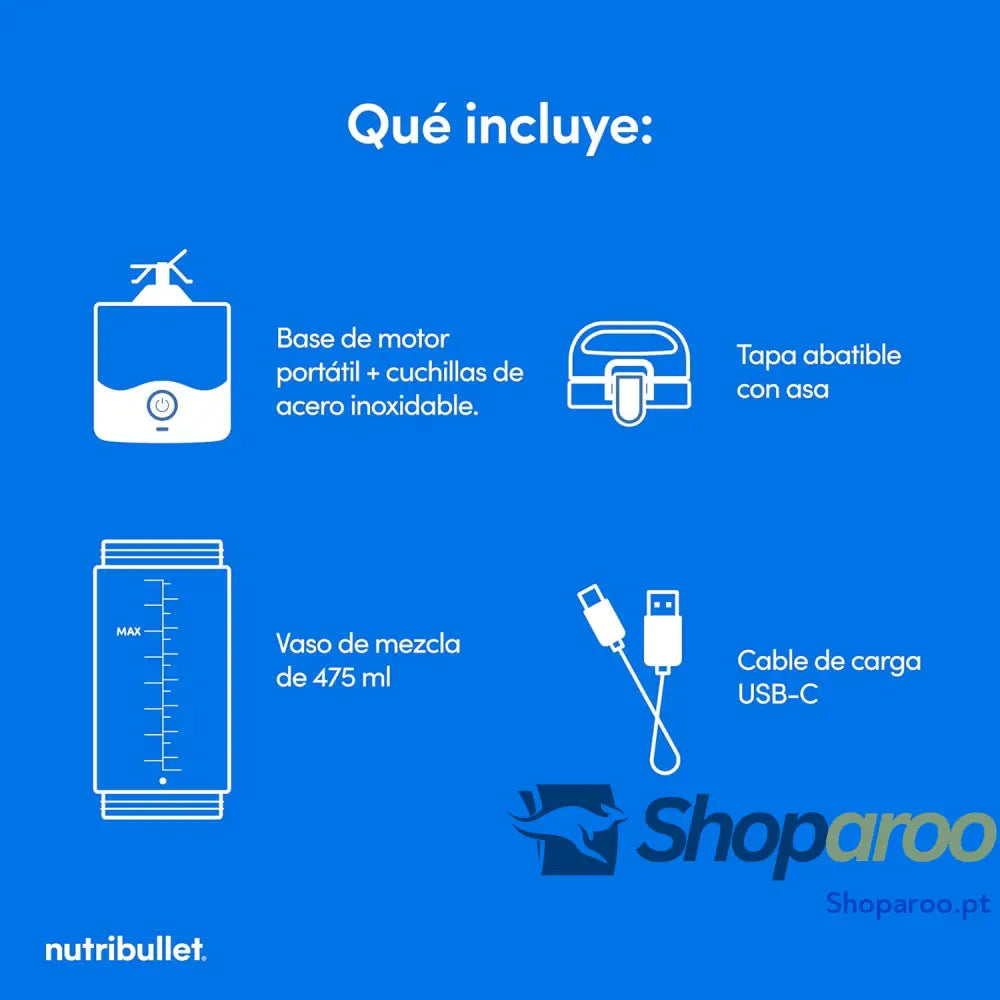 Liquidificadora pessoal portátil e leve elétrica multifuncional copos de 475 ml carregador USB C azul marinho NBP003NBL