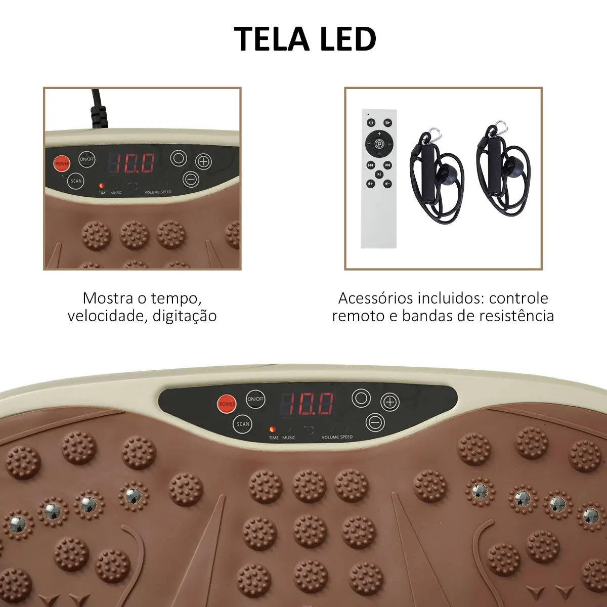 Plataforma de Vibração com Bandas Elásticas para Fitness 200W 120kg