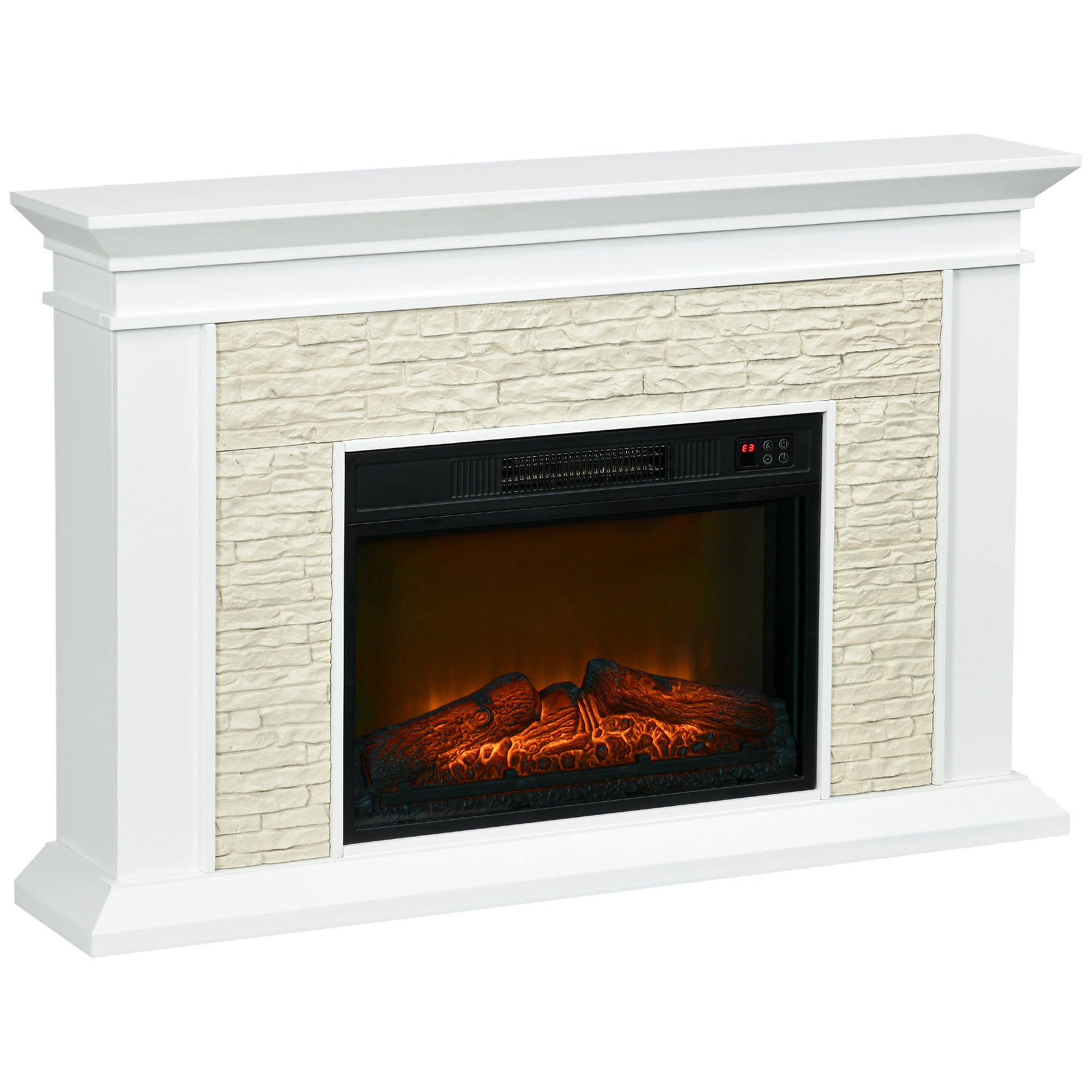 Lareira Elétrica 1800W com Efeito de Chama Temporizador Semanal e Proteção Contra Superaquecimento 120x24x80 cm Branco