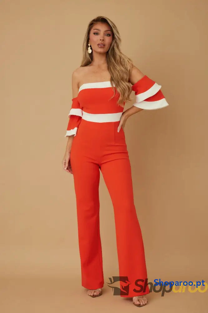 Off Shoulder Black N White Color Combo Jumpsuit