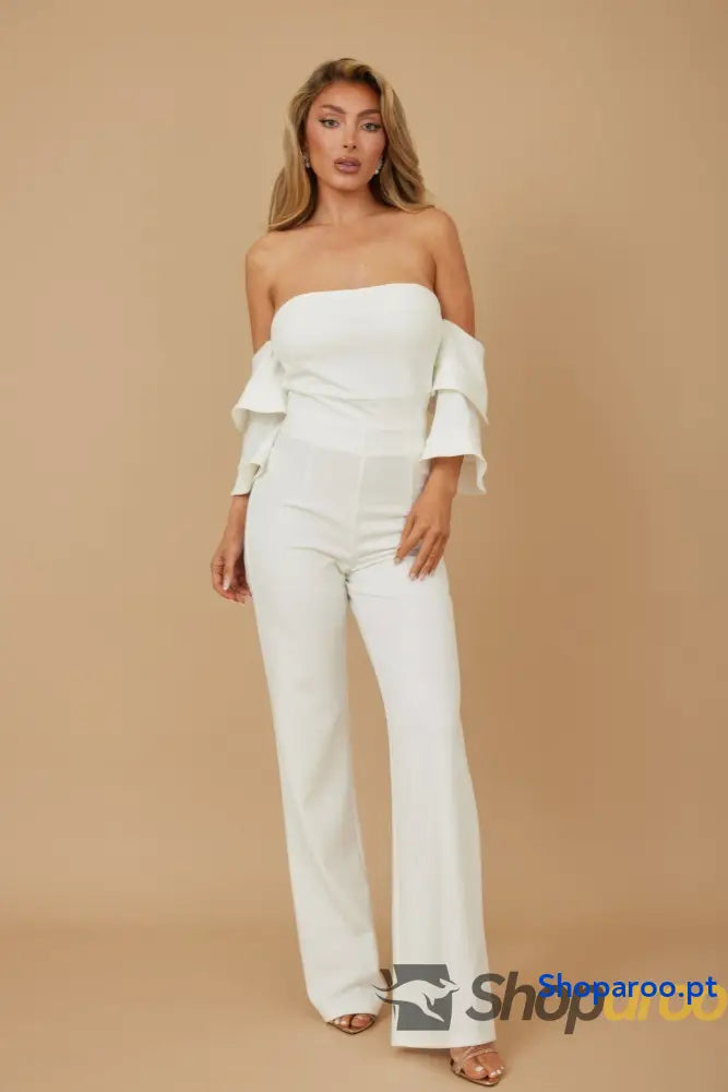 Off Shoulder Black N White Color Combo Jumpsuit