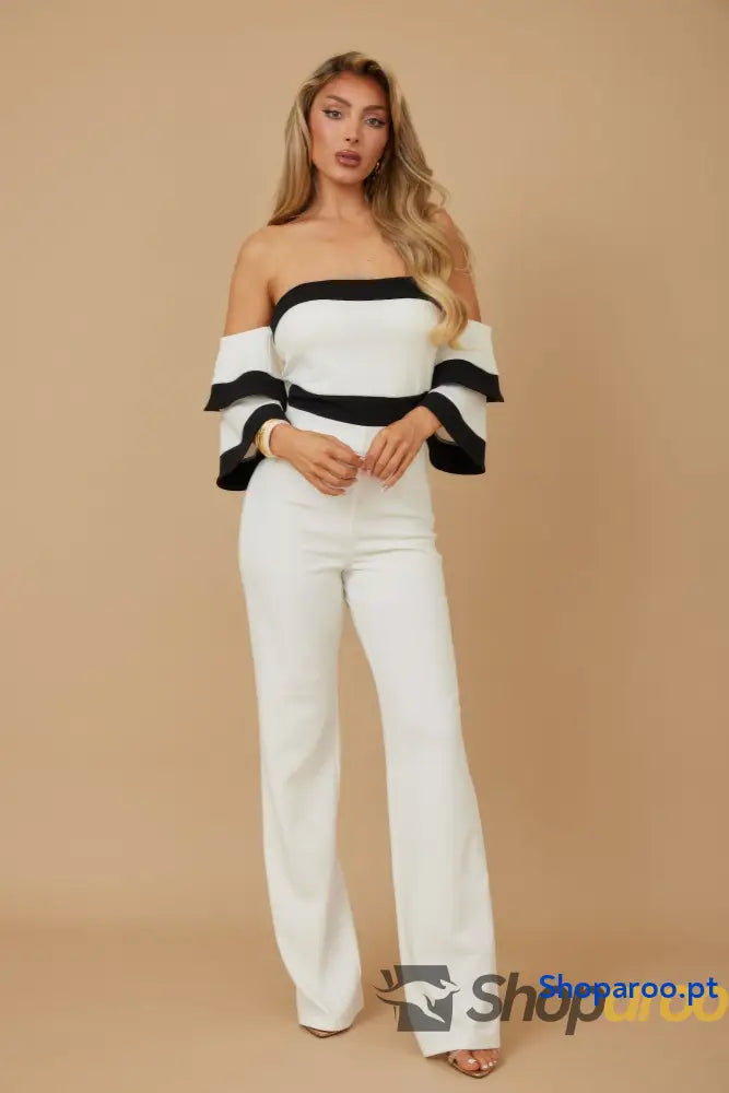 Off Shoulder Black N White Color Combo Jumpsuit