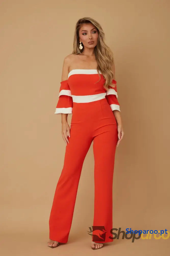 Off Shoulder Black N White Color Combo Jumpsuit