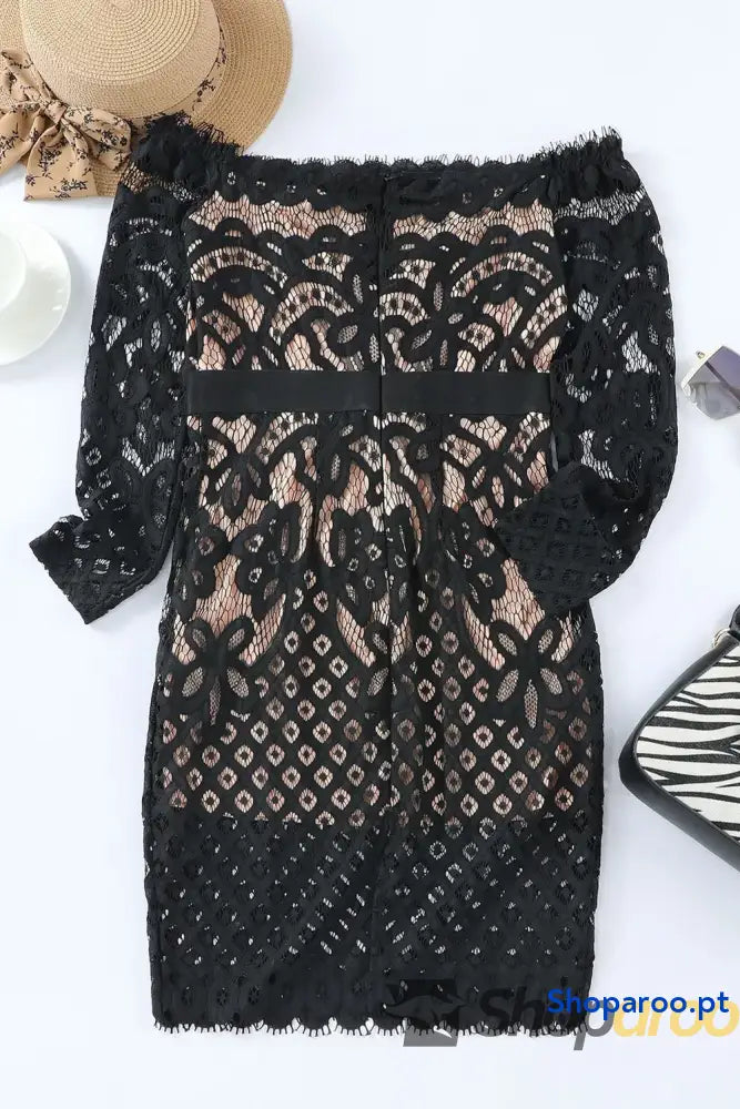 Off-Shoulder Long Sleeve Lace Dress