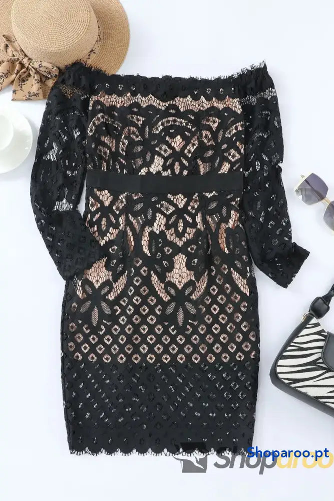 Off-Shoulder Long Sleeve Lace Dress
