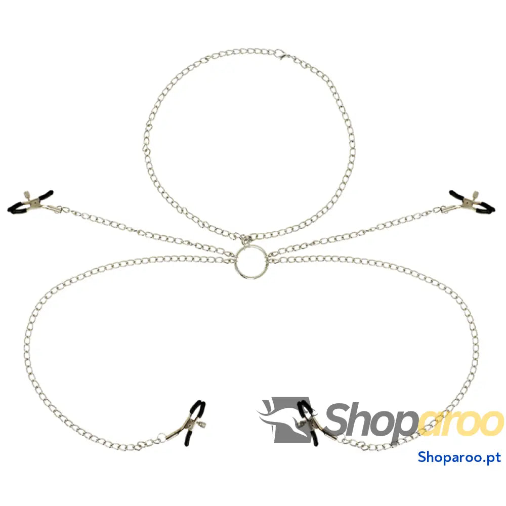 OHMAMA FETISH 4 PINÇAS DE NIPPLE COM COLAR CORRENTE