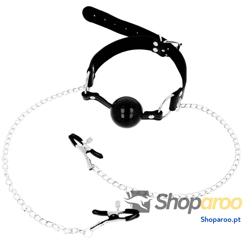 OHMAMA FETISH BLACK BALL GAG WITH NIPPLE CLAMPS