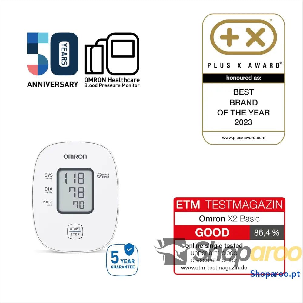 OMRON X2 Basic Tensiómetro de braço digital medição precisa da pressão arterial e do pulso validado clinicamente 1
