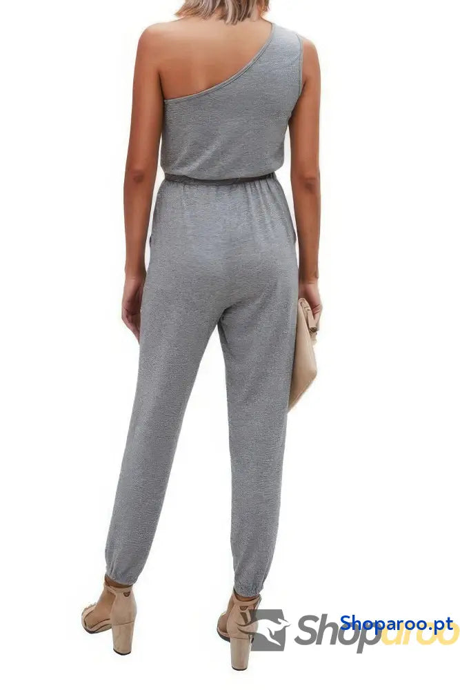 One Shoulder Sleeveless Elastic Waist Jumpsuit