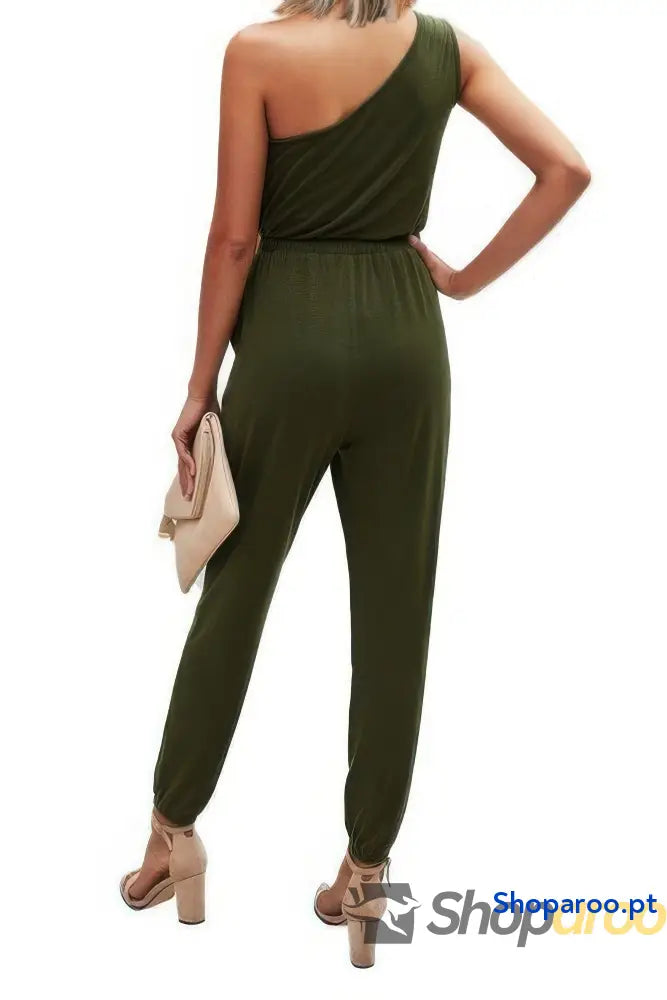 One Shoulder Sleeveless Elastic Waist Jumpsuit