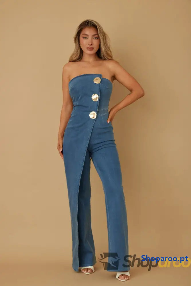 Open Flap Layer Strapless Jumpsuit